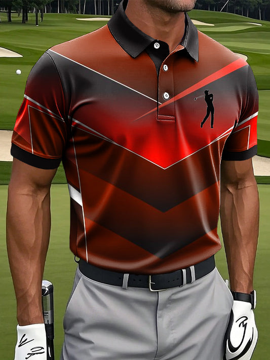 Ανδρική Retro Gradient χρώμα μπλοκ Τέχνης Εκτύπωση περιστασιακή επιχείρηση Polo πουκάμιση