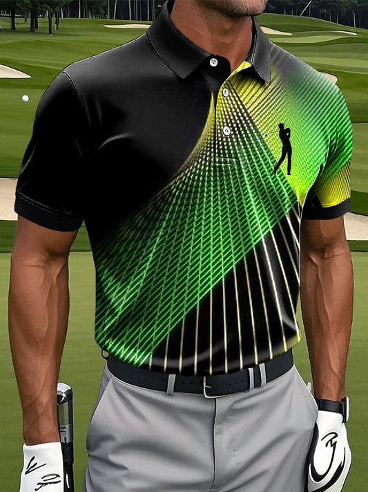 Ανδρικά Retro Gradient χρώμα ριγέ τέχνη Εκτύπωση περιστασιακή επιχείρηση Polo πουκάμιση