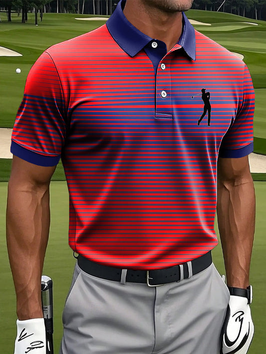 Ανδρικά Retro Gradient ριγέ τέχνη Εκτύπωση περιστασιακή επιχείρηση Polo πουκάμιση