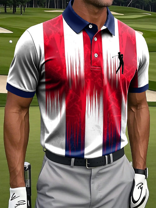 Ανδρική Retro Gradient χρώμα ριγέ καλλιτεχνική εκτύπωση περιστασιακή επιχείρηση Polo πουκάμιση