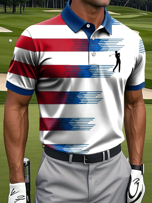 Ανδρική Retro Gradient χρώμα ριγέ καλλιτεχνική εκτύπωση περιστασιακή επιχείρηση Polo πουκάμιση