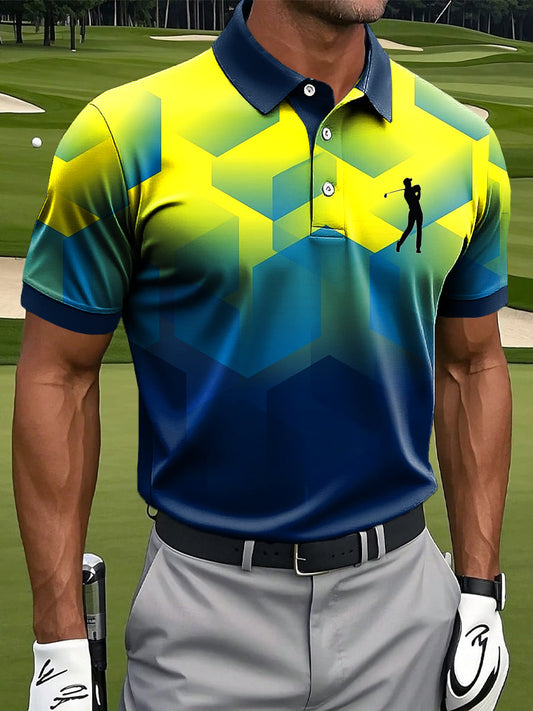 Ανδρικά Retro χρώμα διαβάθμιση γεωμετρική ματσέλιδα Τέχνης Εκτύπωση περιστασιακή επιχείρηση Polo πουκάμιση