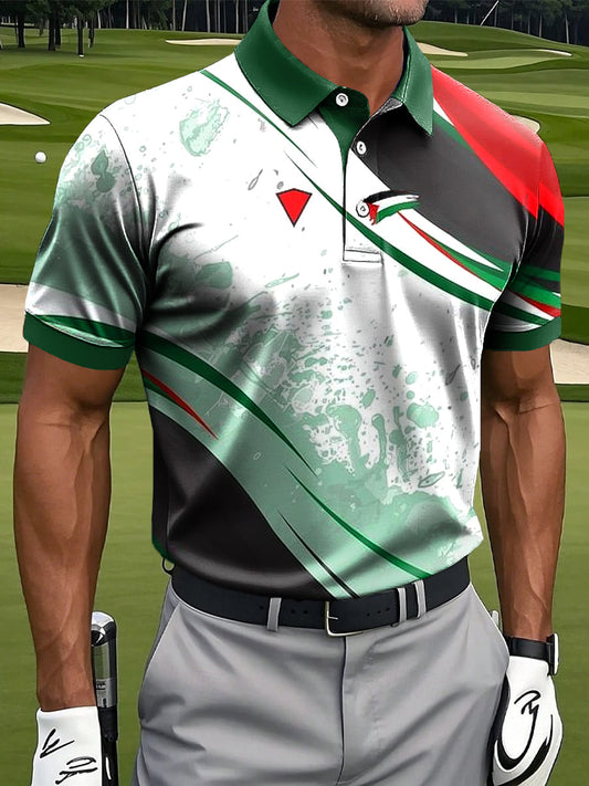 Ανδρικά Retro Αφηρημένη πολύχρωμη γραμμή τέχνης Εκτύπωση περιστασιακή επιχείρηση Polo πουκάμιση