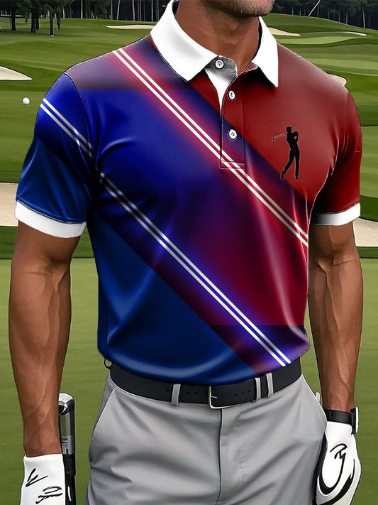 Ανδρικά Retro Gradient πολύχρωμες ρίγες Καλλιτεχνική Εκτύπωση Casual Business Polo πουκάμιση