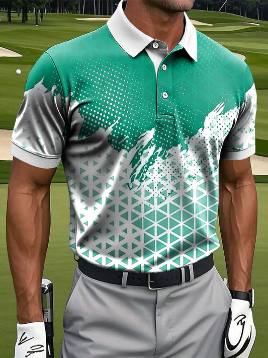 Ανδρικά Retro αφηρημένη γεωμετρική Polka Dot Τέχνη Εκτύπωση περιστασιακή επιχείρηση Polo πουκάμιση