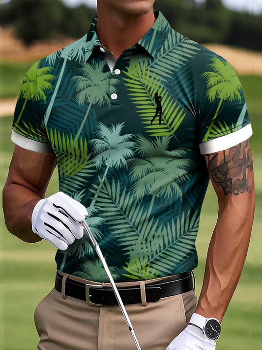 Ανδρικά γκολφ Τροπική καρύδα δέντρο Τέχνη Εκτύπωση περιστασιακή επιχείρηση Polo πουκάμιση