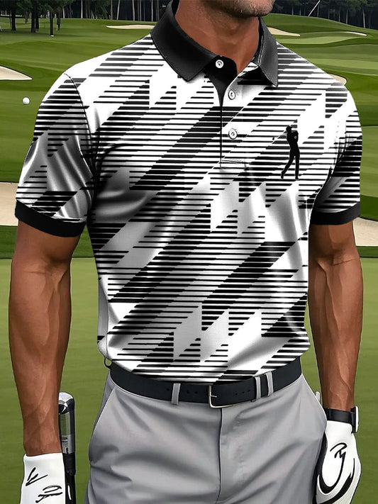 Ανδρικά Retro Gradient ριγέ τέχνη Εκτύπωση περιστασιακή επιχείρηση Polo πουκάμιση