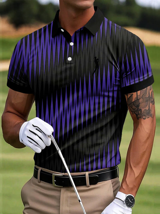 Ανδρικά γκολφ Αφηρημένη γραμμή κύματος τέχνης Εκτύπωση περιστασιακή επιχείρηση Polo πουκάμιση