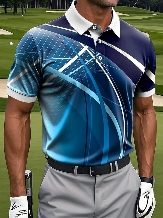 Ανδρών Retro πολύχρωμα αφηρημένη γραμμή τέχνης Εκτύπωση περιστασιακή επιχείρηση Polo πουκάμιση