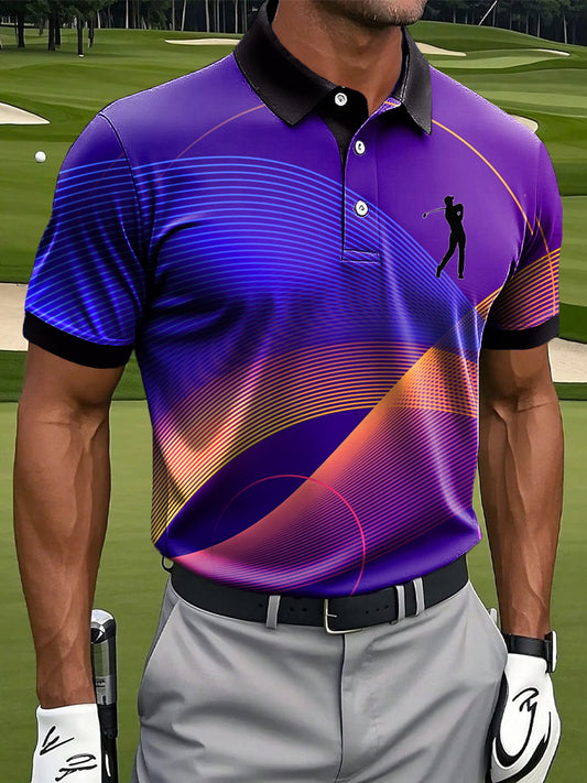 Ανδρικά ρετρο πολύχρωμα ριγέ υφή καλλιτεχνική εκτύπωση περιστασιακή επιχειρηματικό Polo πουκάμιση