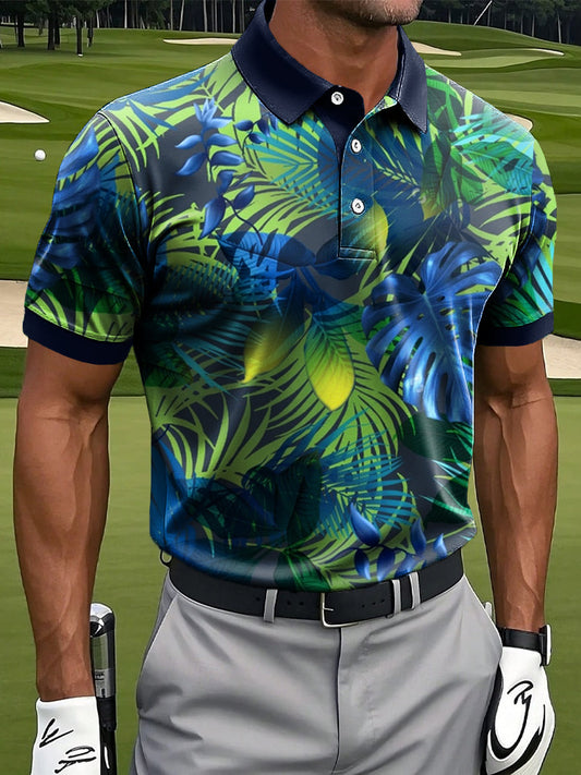 Ανδρική Χαβανέζικη αφηρημένη φύλλα φύλλα τέχνης Εκτύπωση περιστασιακή επιχείρηση Polo πουκάμιση