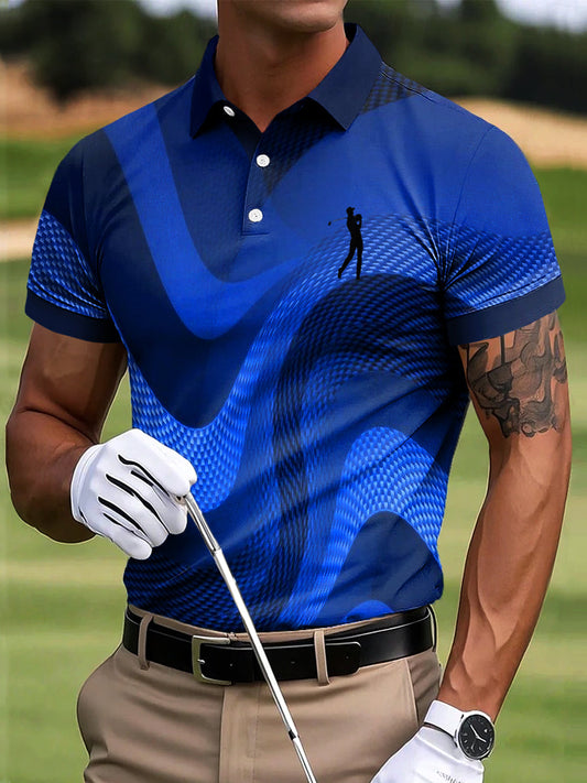 Ανδρικά γκολφ Αφηρημένη κύμα υφή τέχνη Εκτύπωση περιστασιακή επιχείρηση Polo πουκάμιση