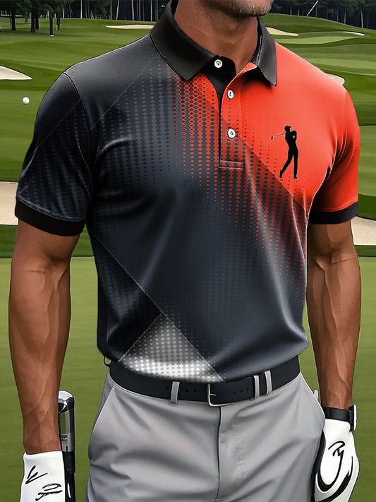 Ανδρική Retro Gradient γεωμετρική τέχνη Εκτύπωση περιστασιακή επιχείρηση Polo πουκάμιση