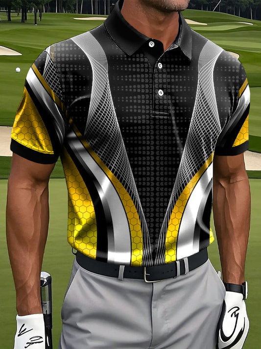 Ανδρικά Retro πολύχρωμα ακανόνιστη γραμμή τέχνης Εκτύπωση περιστασιακή επιχείρηση Polo πουκάμιση