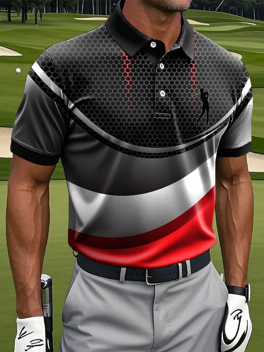 Ανδρικά κύμα γραμμή Patchwork Τέχνης Εκτύπωση περιστασιακή επιχείρηση Polo πουκάμιση