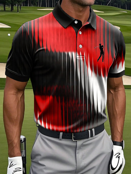 Ανδρικά Retro Gradient ριγέ τέχνη Εκτύπωση περιστασιακή επιχείρηση Polo πουκάμιση
