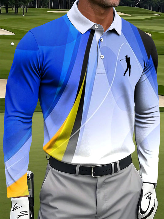 Ανδρικά Αφηρημένη γραμμή Τέχνη Εκτύπωση Καθαρή επιχείρηση μακριά μανίκι Polo πουκάμιση