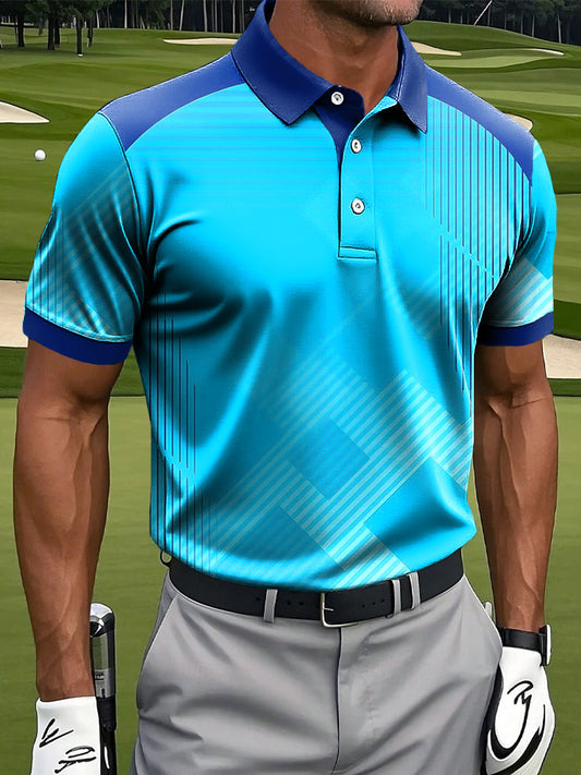 Ανδρικά Retro Gradient ακανόνιστη γραμμή τέχνης Εκτύπωση περιστασιακή επιχείρηση Polo πουκάμιση