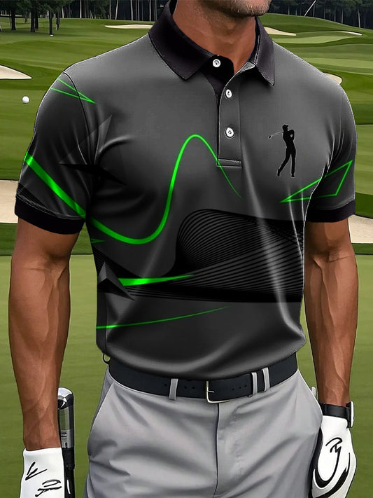 Ανδρικά Retro ακανόνιστες γραμμές Γεωμετρική τέχνη Εκτύπωση περιστασιακή επιχείρηση Polo πουκάμιση