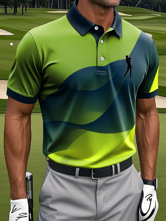 Ανδρικά Retro Κύμα υφή τέχνη Εκτύπωση περιστασιακή επιχείρηση Polo πουκάμιση