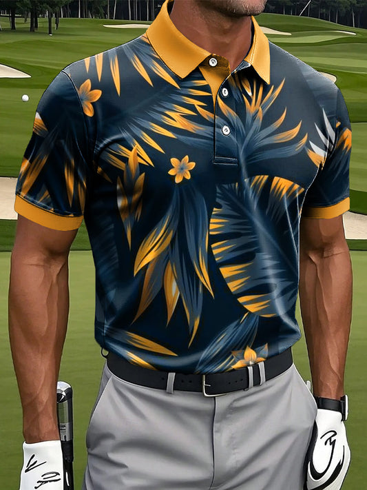 Ανδρική Χαβανέζικη τροπική φύλλα φύλλα τέχνης Εκτύπωση περιστασιακή επιχείρηση Polo πουκάμιση
