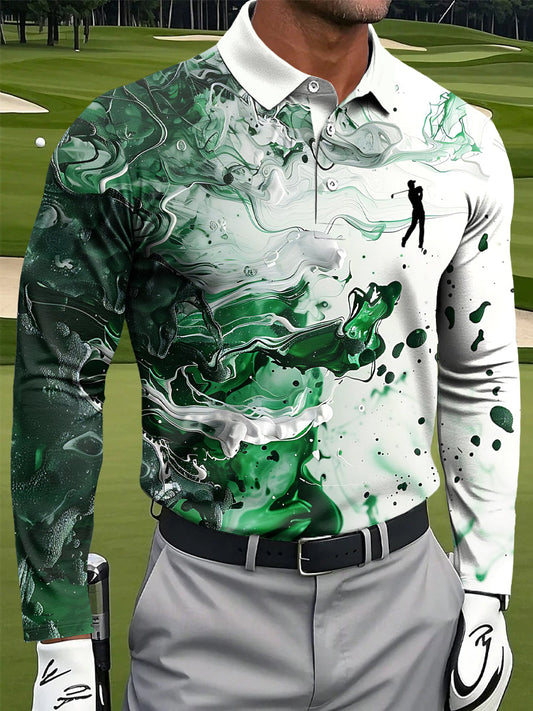 Ανδρικά Αφηρημένη Μαρμάρινη υφή τέχνη Εκτύπωση περιστασιακή επιχείρηση μακριά μανίκι Polo πουκάμιση