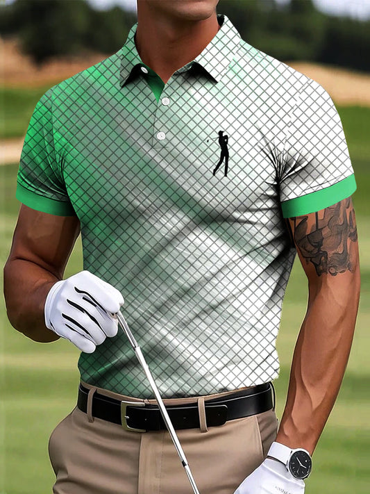 Ανδρικά γκολφ Retro καρφωμένο έγχρωμα καλλιτεχνική εκτύπωση περιστασιακή επιχείρηση Polo πουκάμιση