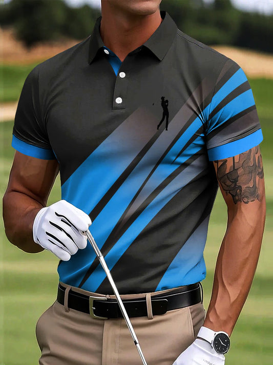 Ανδρικά γκολφ Αφηρημένη πολύχρωμη γραμμή τέχνης Εκτύπωση περιστασιακή επιχείρηση Polo πουκάμιση