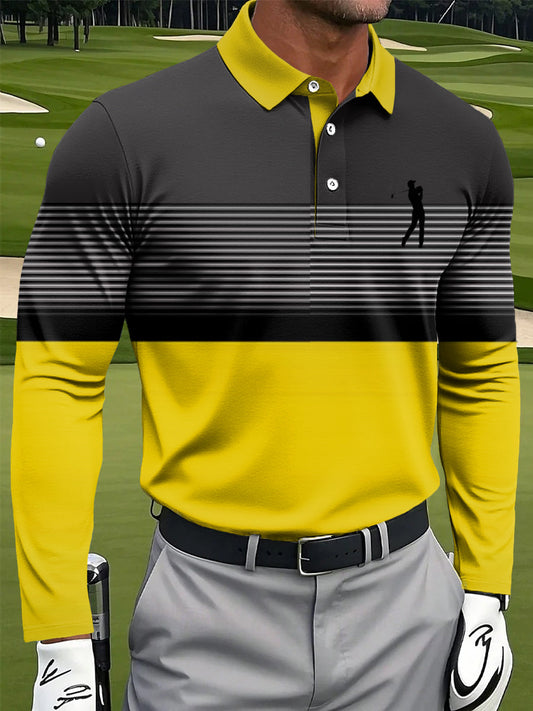 Ανδρική γεωμετρική ριγέ τέχνη εκτύπωση περιστασιακή επιχείρηση μακριά μανίκι Polo πουκάμιση