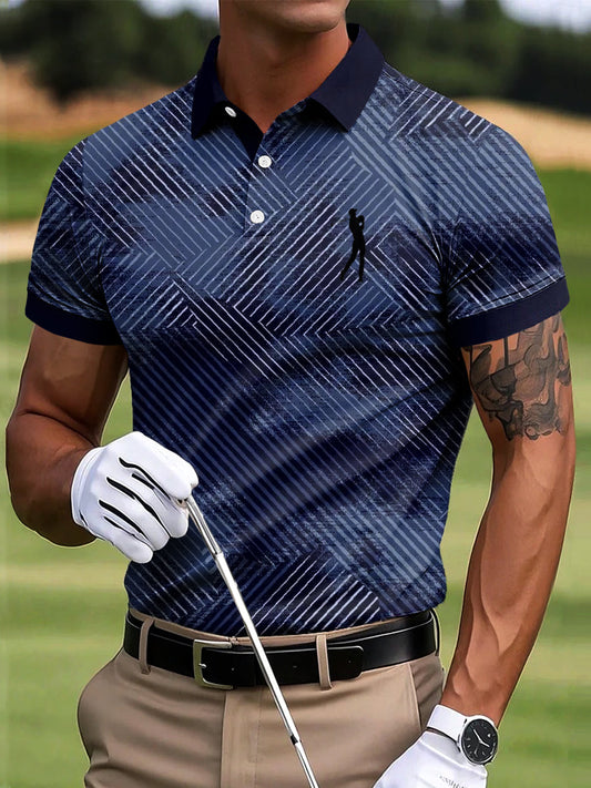 Ανδρικά γκολφ αφηρημένη γεωμετρική τέχνη Εκτύπωση περιστασιακή επιχείρηση Polo πουκάμιση