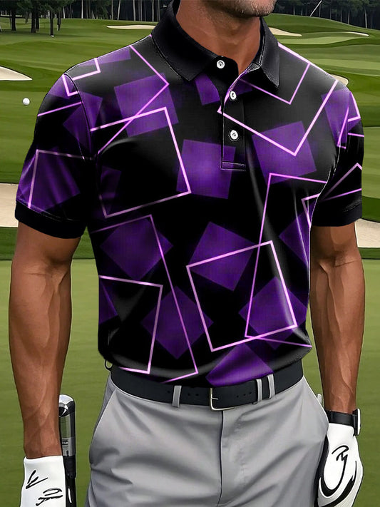 Ανδρικά Retro αφηρημένη ακανόνιστη γεωμετρική τέχνη Εκτύπωση περιστασιακή επιχείρηση Polo πουκάμιση