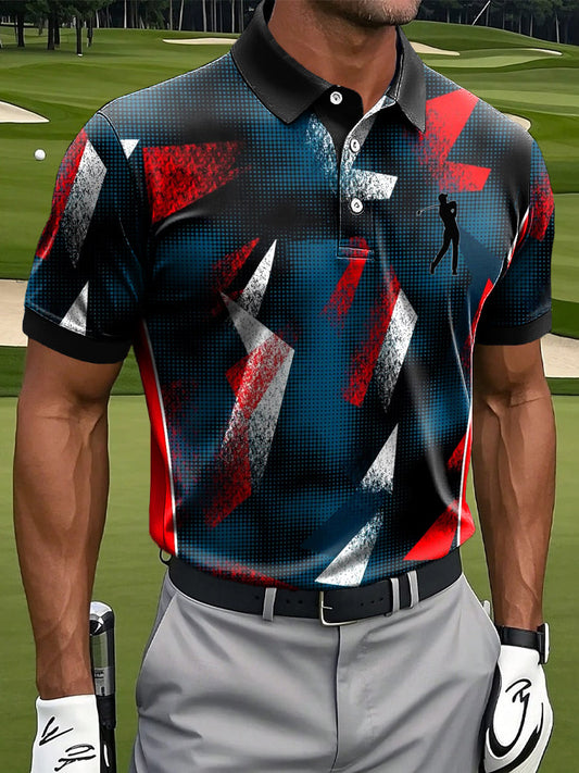 Ανδρικά Retro αφηρημένη θλιβερή γεωμετρική τέχνη Εκτύπωση περιστασιακή επιχείρηση Polo πουκάμιση