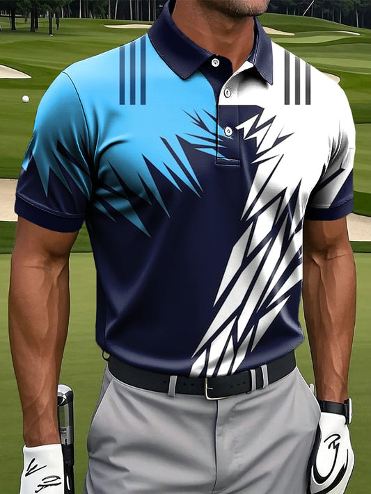 Ανδρών Retro πολύχρωμα patchwork Τέχνη Εκτύπωση περιστασιακή επιχείρηση Polo πουκάμιση