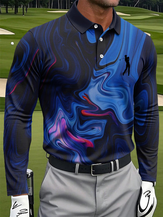 Ανδρικά Retro Μαρμάρι υφή τέχνη Εκτύπωση περιστασιακή επιχείρηση μακριά μανίκι Polo πουκάμιση