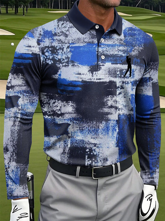 Ανδρικά Vintage θλιβερό πολύχρωμα καλλιτεχνική εκτύπωση περιστασιακή επιχείρηση μακριά μανίκι Polo πουκάμιση