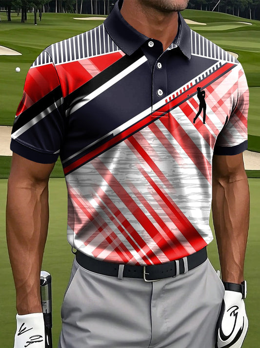 Ανδρικά ρετρο πολύχρωμα ριγέ καλλιτεχνική εκτύπωση Casual Business Polo πουκάμιση