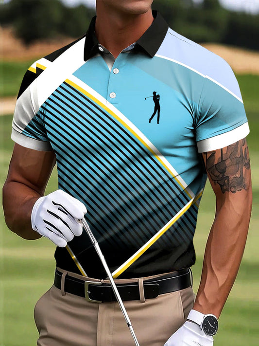 Ανδρική γκολφ διαβάθμιση ακανόνιστη γραμμή τέχνης Εκτύπωση περιστασιακή επιχείρηση Polo πουκάμιση