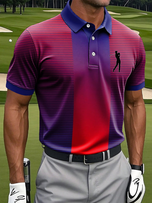 Ανδρικά ρετρο πολύχρωμες ρίγες Γεωμετρική τέχνη Εκτύπωση περιστασιακή επιχείρηση Polo πουκάμιση