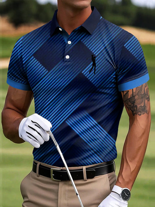 Γεωμετρικές λωρίδες γκολφ Εκτύπωση περιστασιακή επιχείρηση Polo πουκάμιση