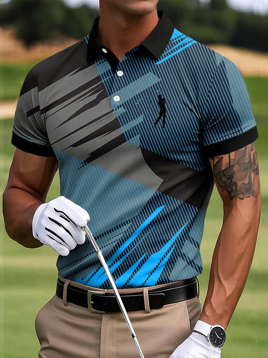 Ανδρικά γκολφ Αφηρημένη πολύχρωμη γραμμή τέχνης Εκτύπωση περιστασιακή επιχείρηση Polo πουκάμιση