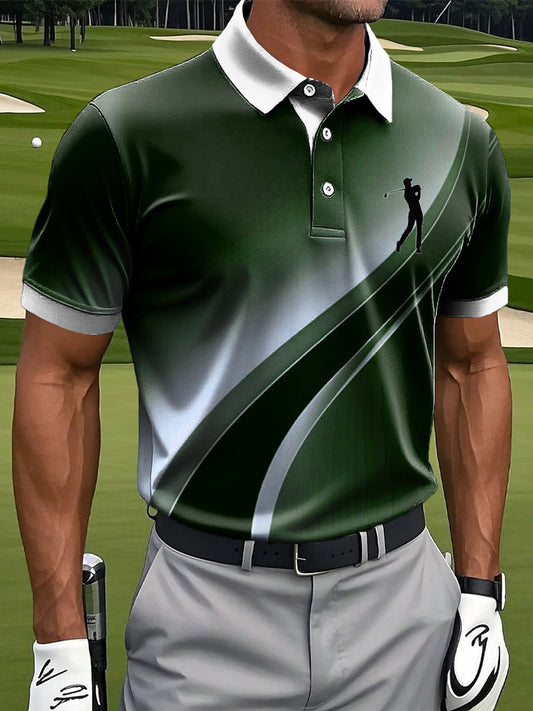 Ανδρικά Retro Gradient ριγέ υφή τέχνης εκτύπωση Casual Polo πουκάμιση