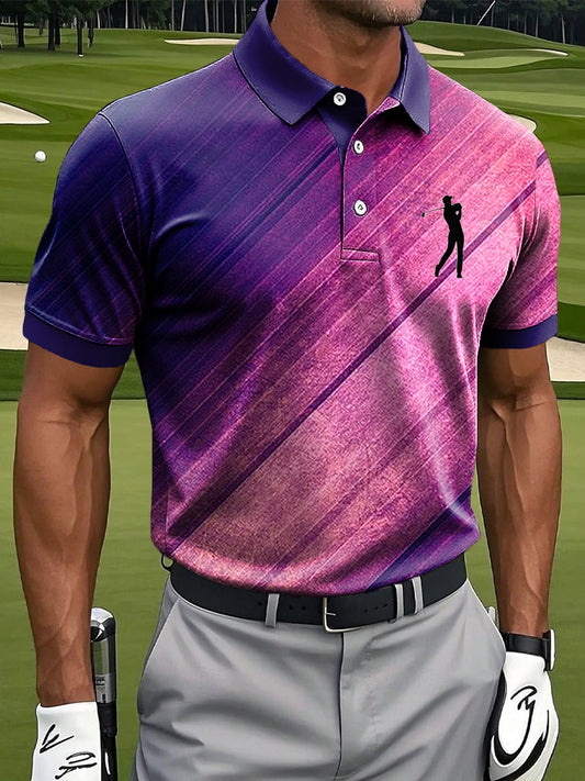 Ανδρικά Retro Gradient ριγέ εκτύπωση Καθαρή επιχείρηση Polo πουκάμιση