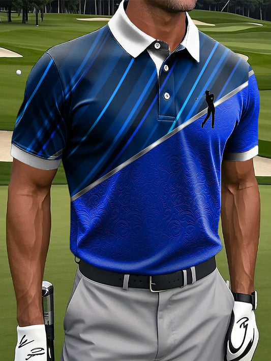 Ανδρικά Retro ριγέ υφή τέχνη εκτύπωση Casual Polo πουκάμιση