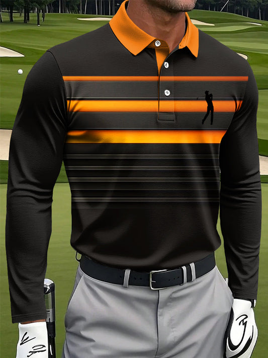 Ανδρική κλασική διαβάθμιση ριγέ τέχνη εκτύπωση περίπτωση μακριά μανίκι Polo πουκάμιση