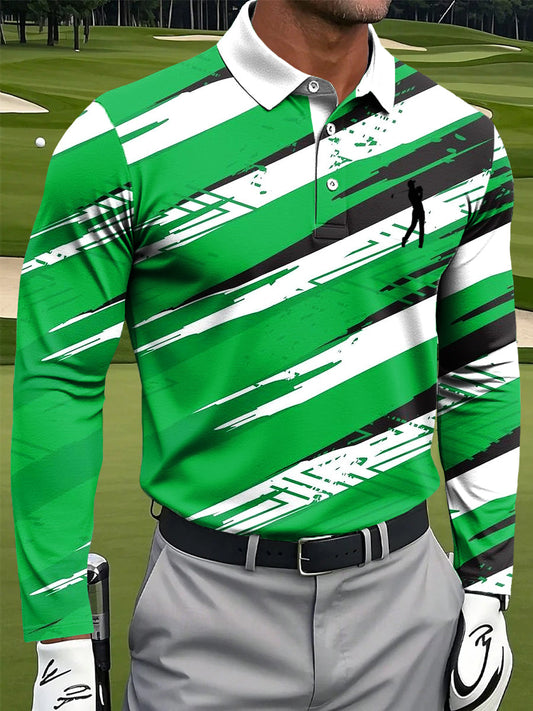 Ανδρικά Retro Αφηρημένη πολύχρωμα ριγού Εκτύπωση περιστασιακή επιχείρηση μακριά μανίκι Polo πουκάμιση