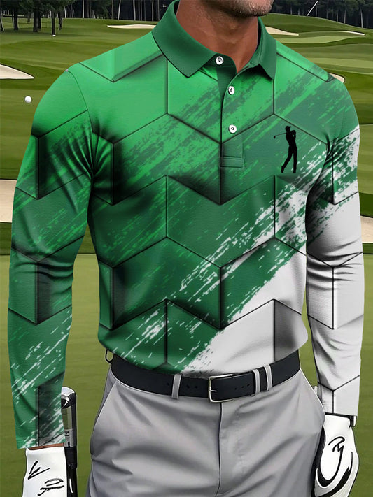 Ανδρικά Retro αφηρημένη γεωμετρική τέχνη Εκτύπωση περιστασιακή επιχείρηση μακριά μανίκι Polo πουκάμιση