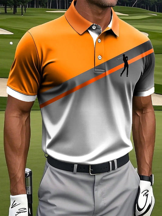 Ανδρικά Retro χρώμα μπλοκ τέχνης Εκτύπωση περιστασιακή επιχείρηση Polo πουκάμιση