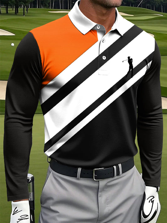 Ανδρικά Κλασική γεωμετρική τέχνη Εκτύπωση περιστασιακή μακριά μανίκι Polo πουκάμιση