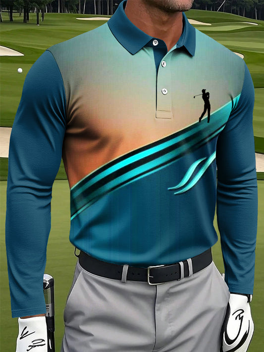 Ανδρική γραμμή διαβάθμισης τέχνης εκτύπωση Casual μακριά μανίκι Polo πουκάμιση