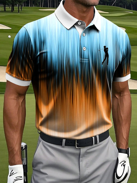 Ανδρικά Retro Gradient πολύχρωμες ρίγες Καλλιτεχνική Εκτύπωση Casual Business Polo πουκάμιση